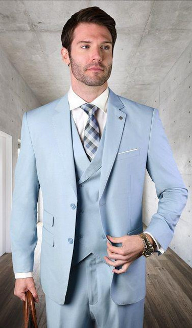  Statement Suits Mens 3 Piece Modern Fit Powder Blue Color Zargala 
