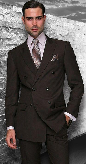 Statement Men's Fine Wool Brown Double Breasted Suits By Statement TZD-100 