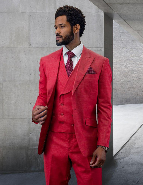  Statement Wool Tailored Fit Suit for Men Magenta Red 3 Piece Rima 