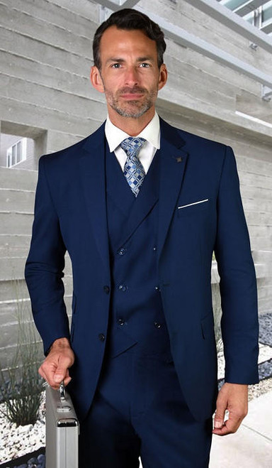  Statement Suits Mens 3 Piece Modern Fit Sapphire Blue Color Zargala 