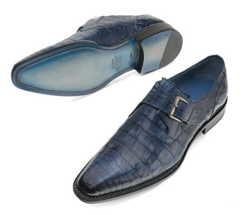 Mezlan Men's Crocodile Side Buckle Shoes Blue Magnus