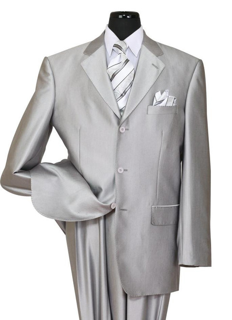  Sharkskin Suits by Milano Mens Shiny Silver 3 Button 58025 