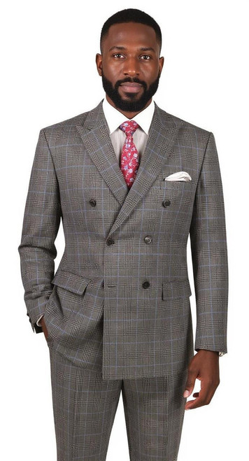  Vinci Double Breasted Plaid Suits for Men Charcoal Windowpane DRW-2 