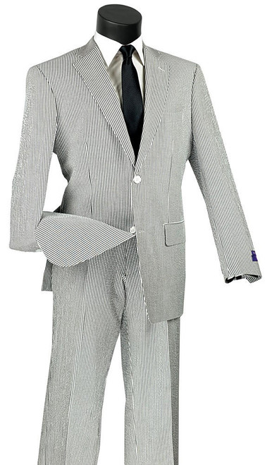  Seersucker Mens Suit Black White Stripe Vinci 2SS-2 