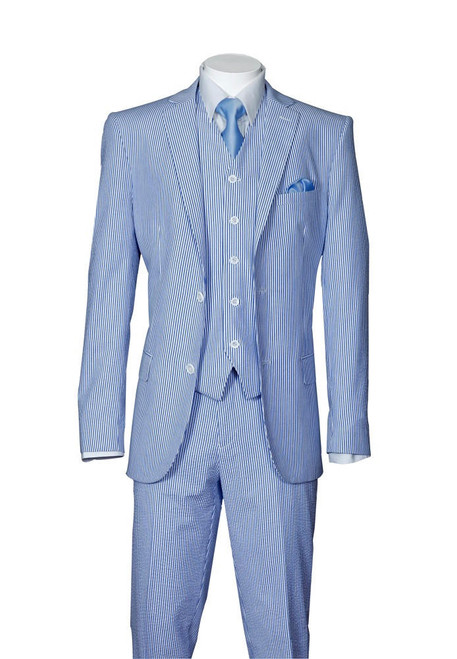 Seersucker Suit Mens Peach Stripe 3 Piece Milano ST702V