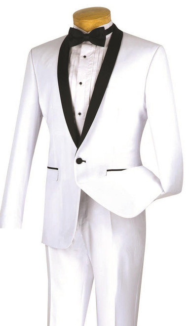  Slim Fit Tuxedo Mens White Black 1 Button Tux Vinci T-SS 