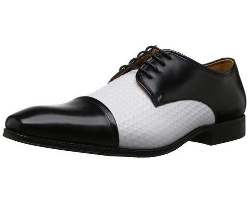  Stacy Adams Men's Cap Toe Oxford Black and White Diamond Pattern Shoes 25180-111 Final Sale 