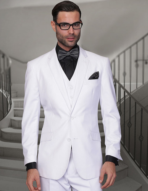 Statement 100% Wool Modern Fit White 3 Piece Summer Suit STZV-102