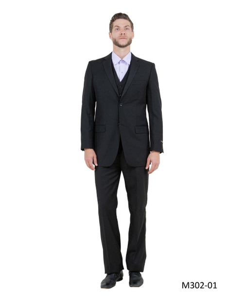  Men's Black Suit 3 Piece M302 Size 52L Final Sale 