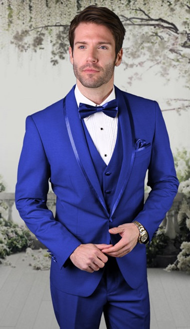 Statement Mens 3 Piece Royal Blue Modern Fit Tuxedo Caesar
