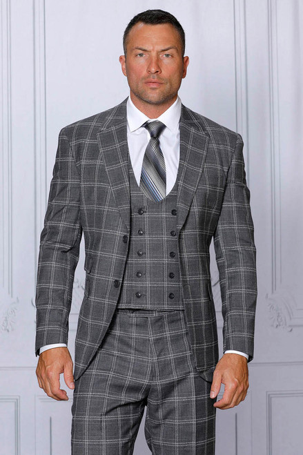  Manzini Mens Charcoal Plaid Suit 3 Piece Monica Size 44R Final Sale 