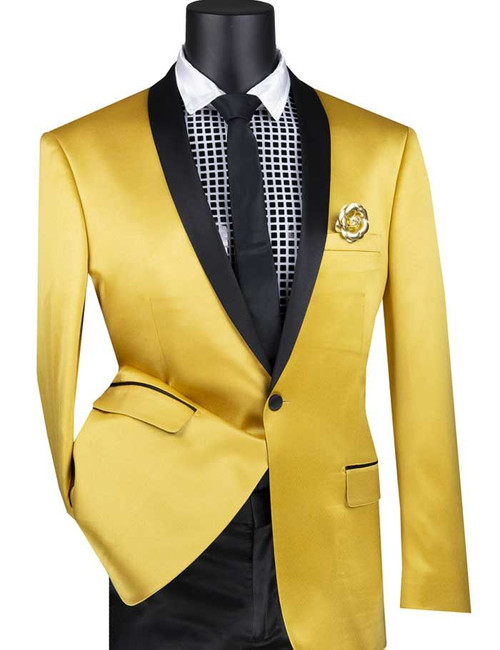 Vinci Mens Gold Slim Fit Tuxedo Jacket Fitted Prom Blazer BST-1