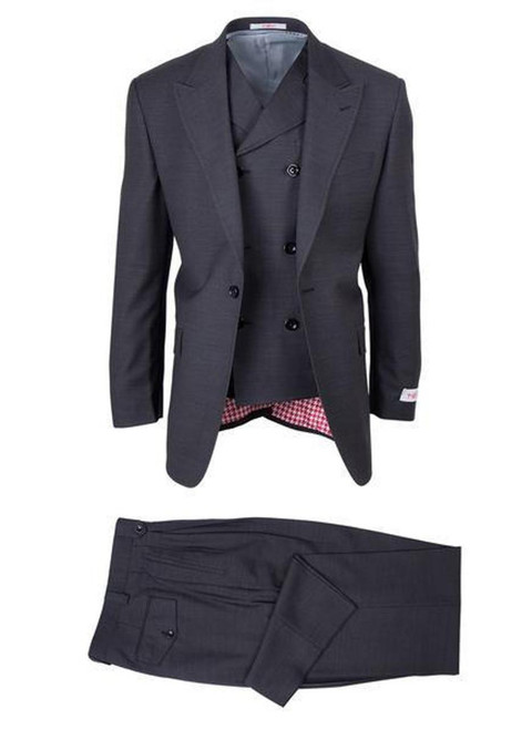  Tiglio Rosso Mens Charcoal Wool Wide Leg Suit San Giovesse TIG1008 Size 44L Final Sale 