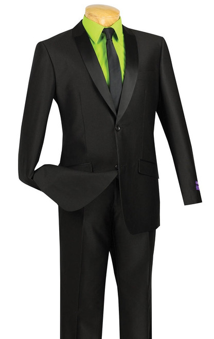  Vinci Mens Slim Fit Black Sharkskin Tuxedo Style Suit S2PS-1 