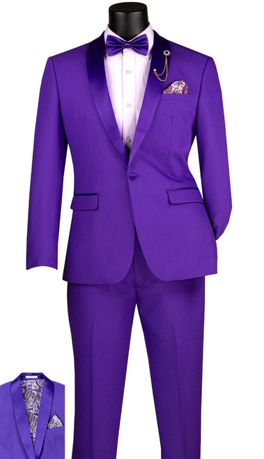  Men's Purple Tuxedo Slim Fit Prom Homecoming TSS-2 