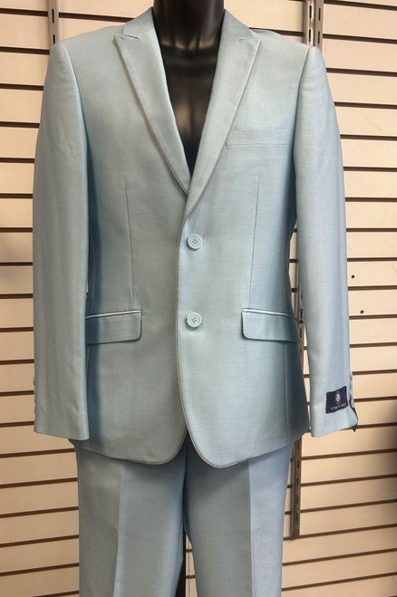 Vinci Vittorio St Angelo Sky Blue Slim Fit 2 PC Size 34R D66HK Final Sale 