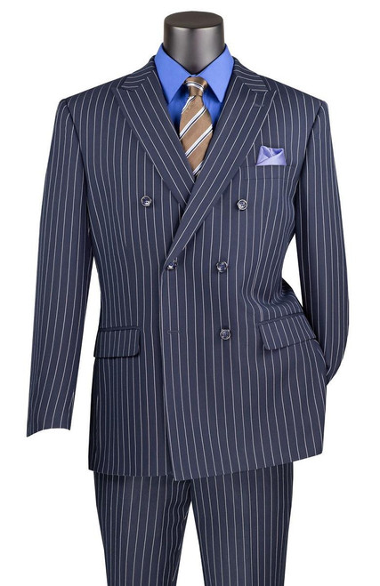 Men's Gray Pinstripe Double Breasted Suit for Sale