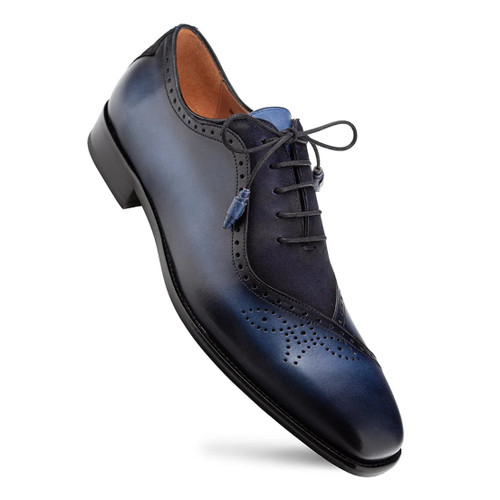 Mezlan Blue/ Navy Two Tone Calfskin Stylish Oxford Shoes Eagle