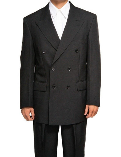 Mens Sharp Double-Breasted Suit Dress Black 6 Button Fortino Landi