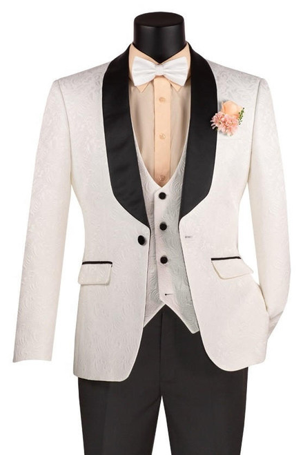  Young Man White Designer Tuxedo Slim Fit 3 Pc. Prom Homecoming TVSJ-1 