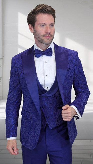 Men's Sapphire  Modern Fit Prom Paisley Tux Statement Belagio15 Men's Sapphire  Modern Fit Prom Paisley Tux Statement Belagio15