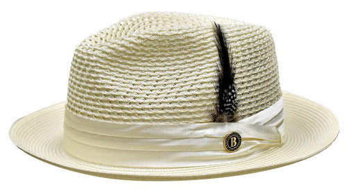  Bruno Capelo Straw Hats Men's Ivory Cream Vented Fedora JU923 