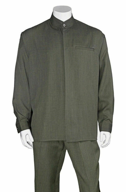  Men's Gray Mandarin Collar Walking Suit Long Sleeve Milano 2826 
