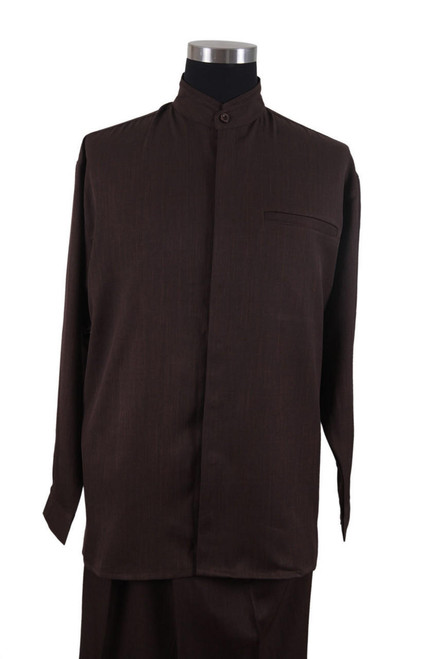  Men's Brown Mandarin Collar Walking Suit Long Sleeve Milano 2826 
