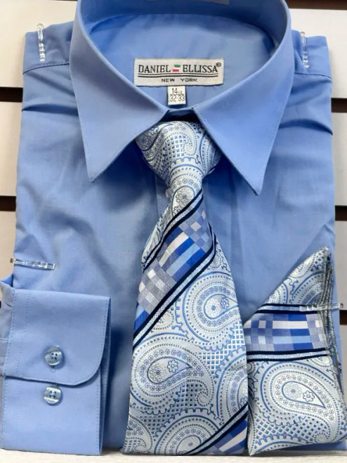 Daniel Ellissa Men's Light Blue Dress Shirt and Tie Set D1P2 Size 14.5 Final Sale