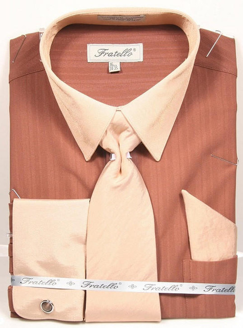  Brown Dress Shirt and Tie Set Fratello FRV4149P2 Final Sale 