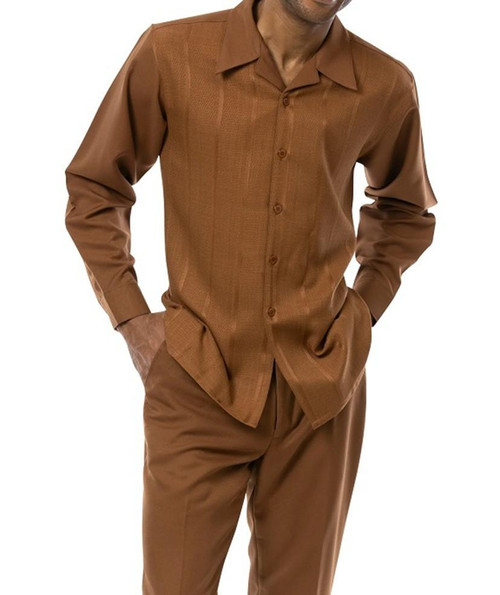  Montique Mens Long Sleeve Walking Suit Cognac Brown Shadow Pattern 2375 