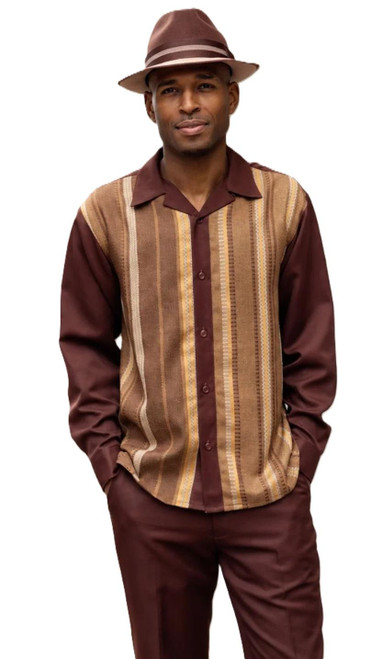  Montique Walking Set Mens Brown Woven Front Long Sleeve 2652 