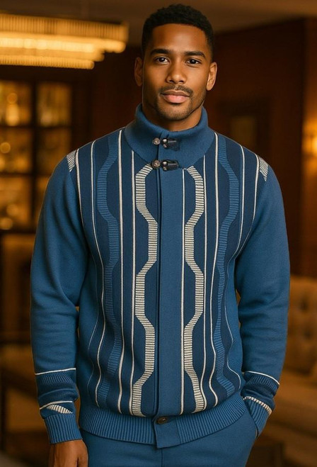  Silversilk Mens Fashion Sweater Jacket Blue Pattern 11003 