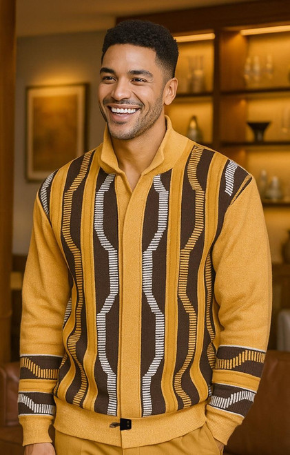  Silversilk Mens Fashion Sweater Jacket Gold Pattern 11003 