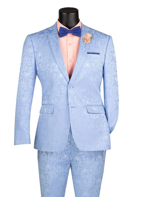  Men's Paisley Prom Party Suit  Light Blue Slim Fit S2F-1 