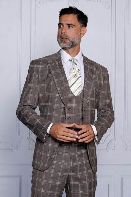  Insomnia Mens Taupe 1920s Suit Double Breasted Vest Tailor Fit Monica 