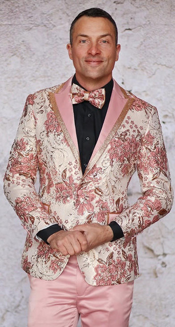  Mens Fashion Tuxedo  Floral Print Tailored Fit Pink Jacket MZS-537 