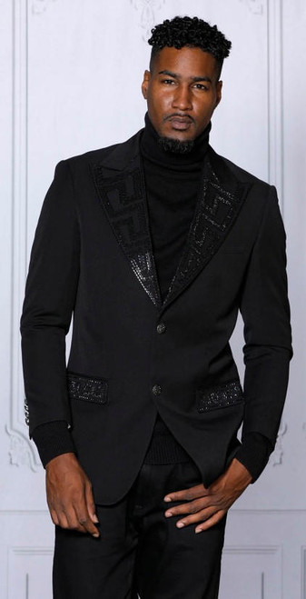 アメリビンテージ　MANNISH BLAZER COAT Manzini Mens Ornate Greek Key Black Red Fashion Blazer MZS-532