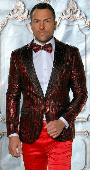 Manzini Mens Black Red Contrast Trim Fashion Suit Purple Label