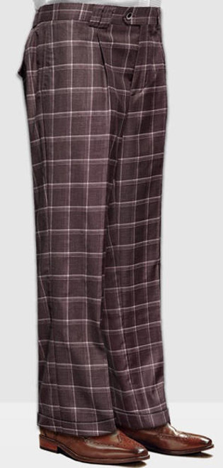  Statement Mens Brown Plaid Wool Baggy Leg Pants WP-101 