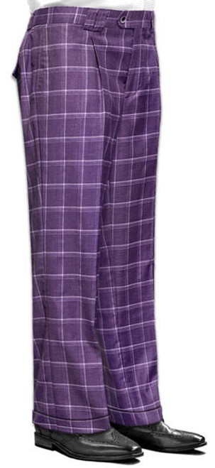  Statement Mens Mauve Plaid Wool Wide Leg Pants WP-101 