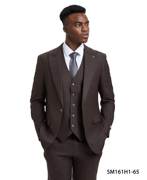  Stacy Adams Men's Brown Plaid 3 Piece Suit Wide Lapel SM161H-65 