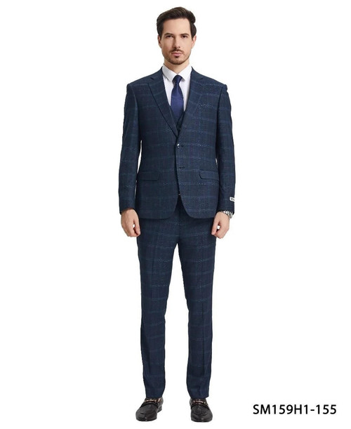  Stacy Adams Men's Blue Square 3 Piece Suit Peak Lapel SM159H-155 
