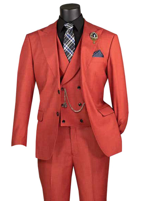 Vinci Men's Brick Red Three Piece Church Suit MV2K-2