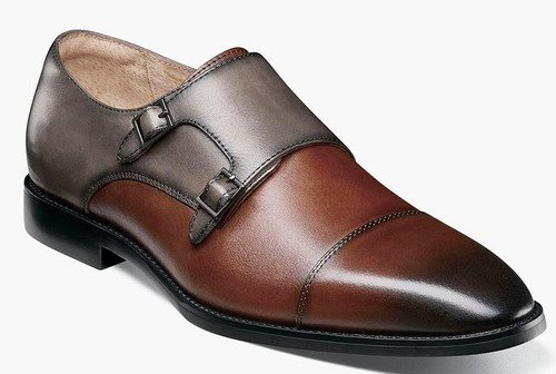  Stacy Adams Men's Tan Gray Leather Monk Strap Shoes  OS25671-971 