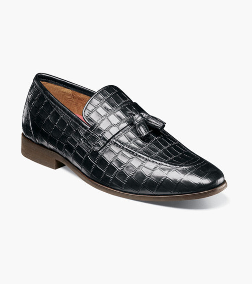  Stacy Adams Mens Leather Croco Tassle Slip On Black OS25626-001 