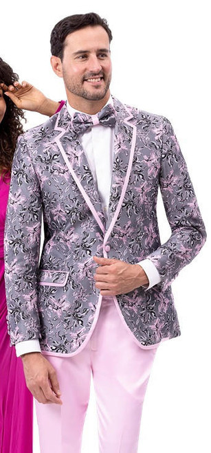  EJ Samuel Suit Men's Gray  Pink Floral  Prom Party Suit Tuxedo JP129 