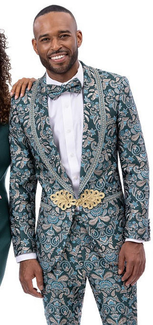  EJ Samuel Men's Teal Blue Fancy Pattern Design Entertainer Party Tuxedo JP124 