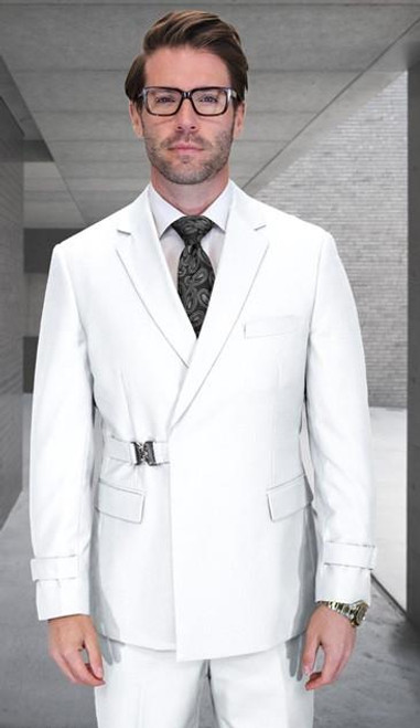  Statement White Belted Double Breasted Style Wool Modern Fit Suit Bolanzo 