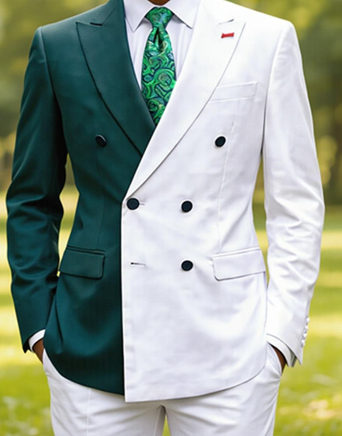  Statement Mens Double Breasted White/Hunter Designer Suit Azul 